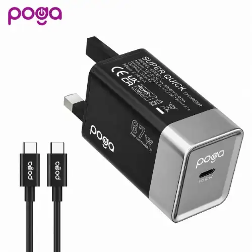 Poga Speed-1 Pd 67w Super Quick Charger Adapter With Usb-c Cable – Fast Charging Wall Charger